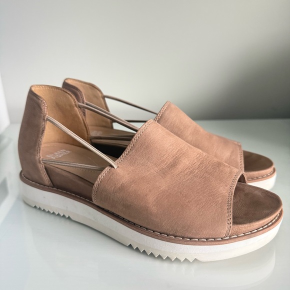 Eileen Fisher Ken Tumbled Nubuck Leather Sandal Elastic Platform Size 8 - Picture 2 of 11